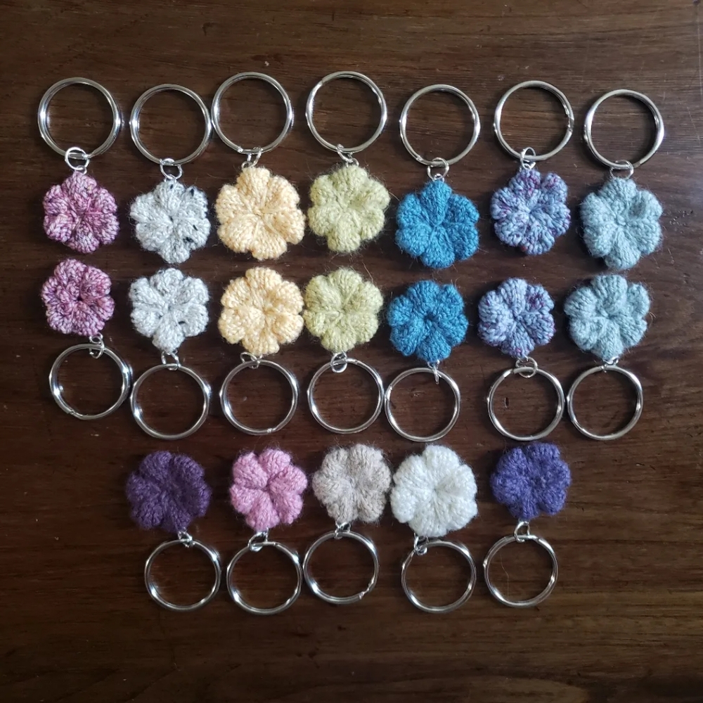 Knit Flower Keychains